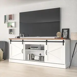 [2 packages delivery at different time] Farmhouse TV Stand up to 85 Inches TV, Sliding Barn Door Entertainment Center, TV Cabinet Storage Shelves, Media Furniture for Living Room Cable Management Organize