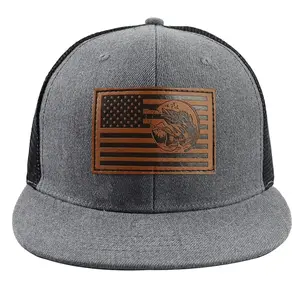American Flag Fishing Trucker Hat for Men, Funny Embroidered Leather Patch Fish Baseball Cap