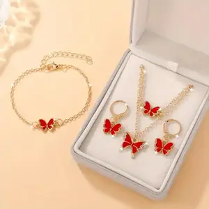 4pcs Women's Fashion Bohemian Double layered Butterfly Set