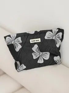 Bow Pattern Makeup Bag, Large Capacity Cosmetic Storage Bag, Portable Travel Toiletry Bag, Zipper Makeup Organizer Pouch for Women & Girls