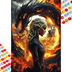 5D DIY Full Diamond Round Diamond Painting - Diamond Art Kit Flame Dragon Mosaic, Canvas, Diamond Painting Kits - DIY Decorative Painting, Home Wall Decoration, Suitable for Halloween and Christmas, Birthday and Anniversary Gifts, Diamond Art Tools, Craft