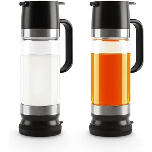 Coffee Syrup Dispenser, Honey Dispenser, 12 OZ Glass Syrup Bottles with Handle, No Drip Pouring, Coffee Bar Accessories for Coffee and Tea, Black 2 Pack