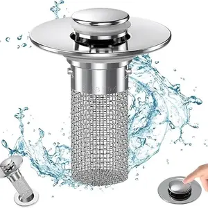 PeaWove Bathroom Sink Stopper Hair Catcher, Universal Pop Up Sink Drain Filter with Stainless Steel Filter Basket, Bathroom Sink Drain Strainer Stretchable Disposable Dish Suction Cup Air Pressure Toilet Plunger High Silicone