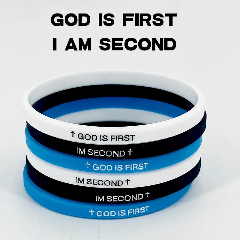 Unisex Silicone Bracelet with Religious Cross Motif, 'GOD IS FIRST I'M SECOND' Inspirational Jewelry for Couples and Daily Wear, Shared Belief