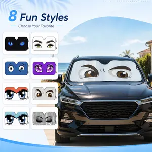 Foldable Car Windshield Sunshade with Eye Print, 3 Sizes, 4 Suction Cups, UV Protection, Manual Opening, for Sedan Suv Truck