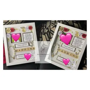 Padrinos Shadow Box - Decorative Card with Pink Hearts and Floral Designs for Padrino and Madrina Roles  They are $35 each 8 x 11 shadow box