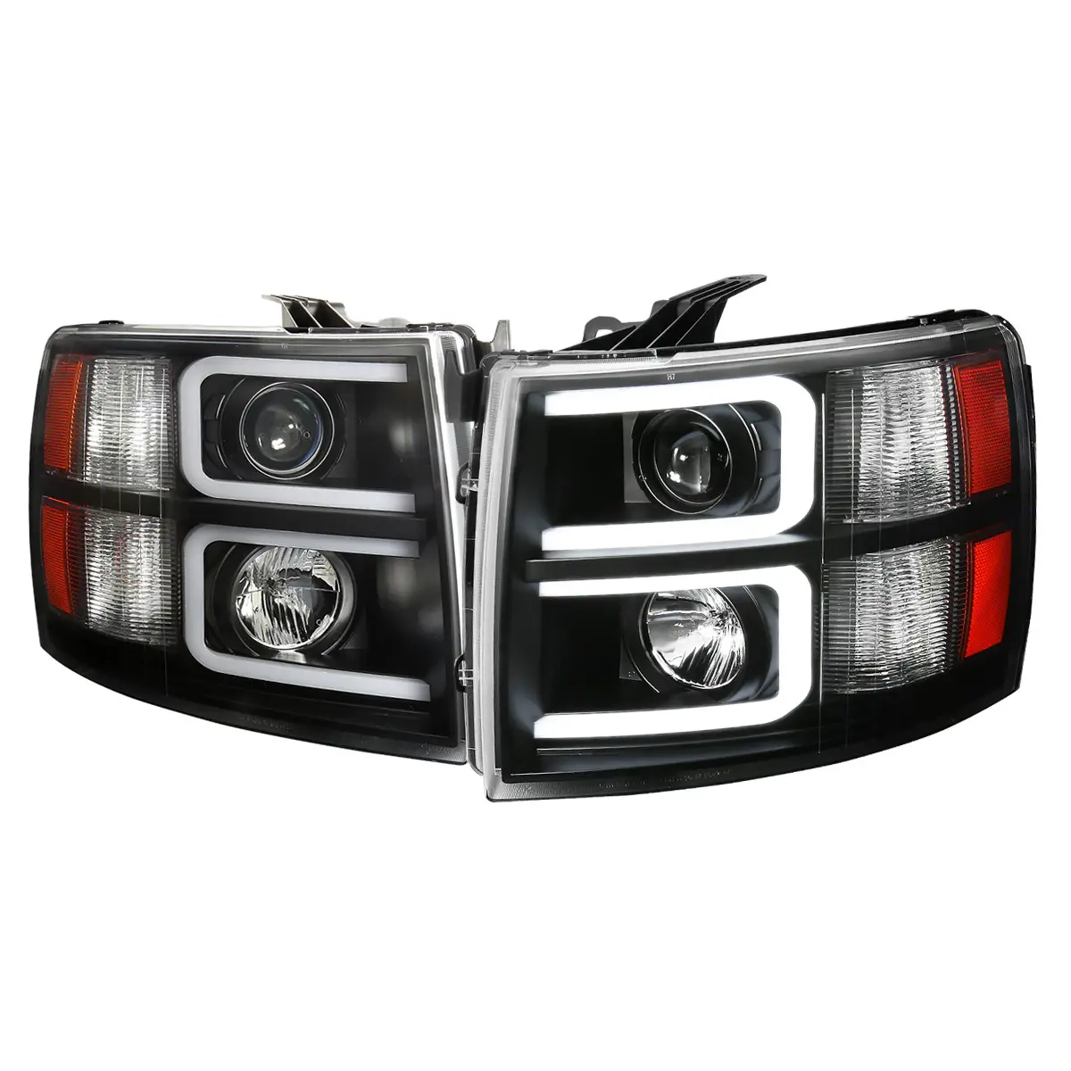 2007-2013 Silverado 1500/ 2007-2014 Silverado 2500HD 3500HD Dual LED C-Bar Projector Headlights (Matte Black Housing/Clear Lens) 2007-2013 Silverado 1500/ 2007-2014 Silverado 2500HD 3500HD Dual LED C-Bar Projector Headlights (Matte Black Housing/Clear Lens)