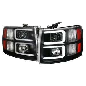 2007-2013 Silverado 1500/ 2007-2014 Silverado 2500HD 3500HD Dual LED C-Bar Projector Headlights (Matte Black Housing/Clear Lens)