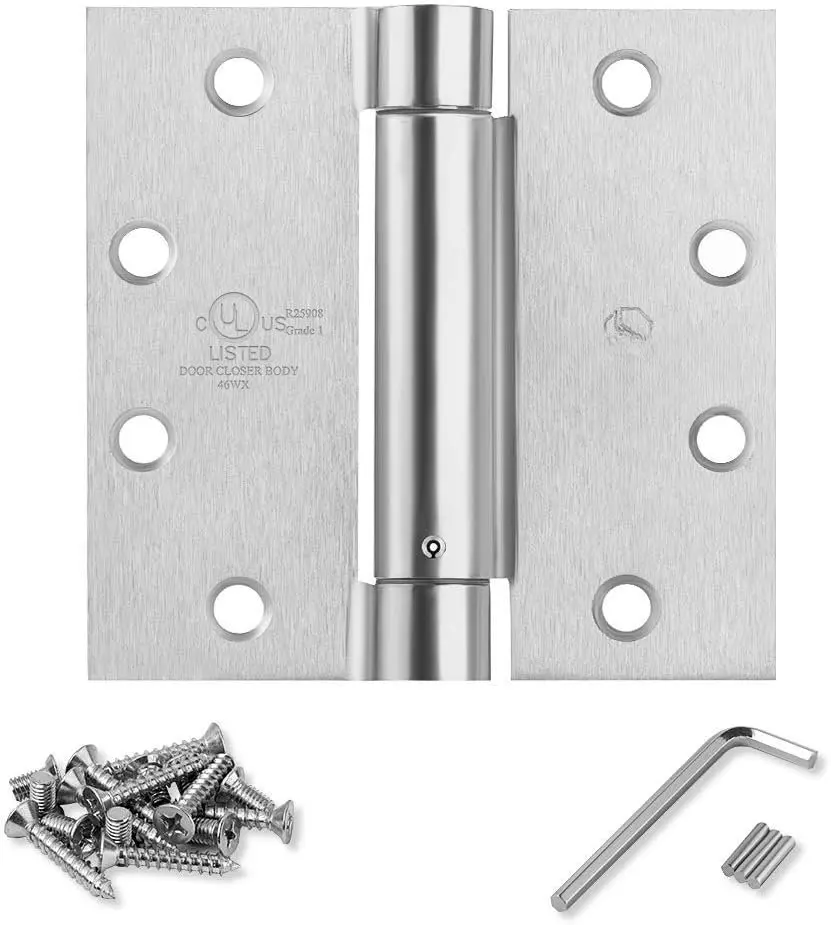 Satin Door Hinges 4.5 Inch Self Closing Hinge Hardware Adjustable Spring Hinges for Commercial Grade Self-Closing, UL Listed 3 Pack
