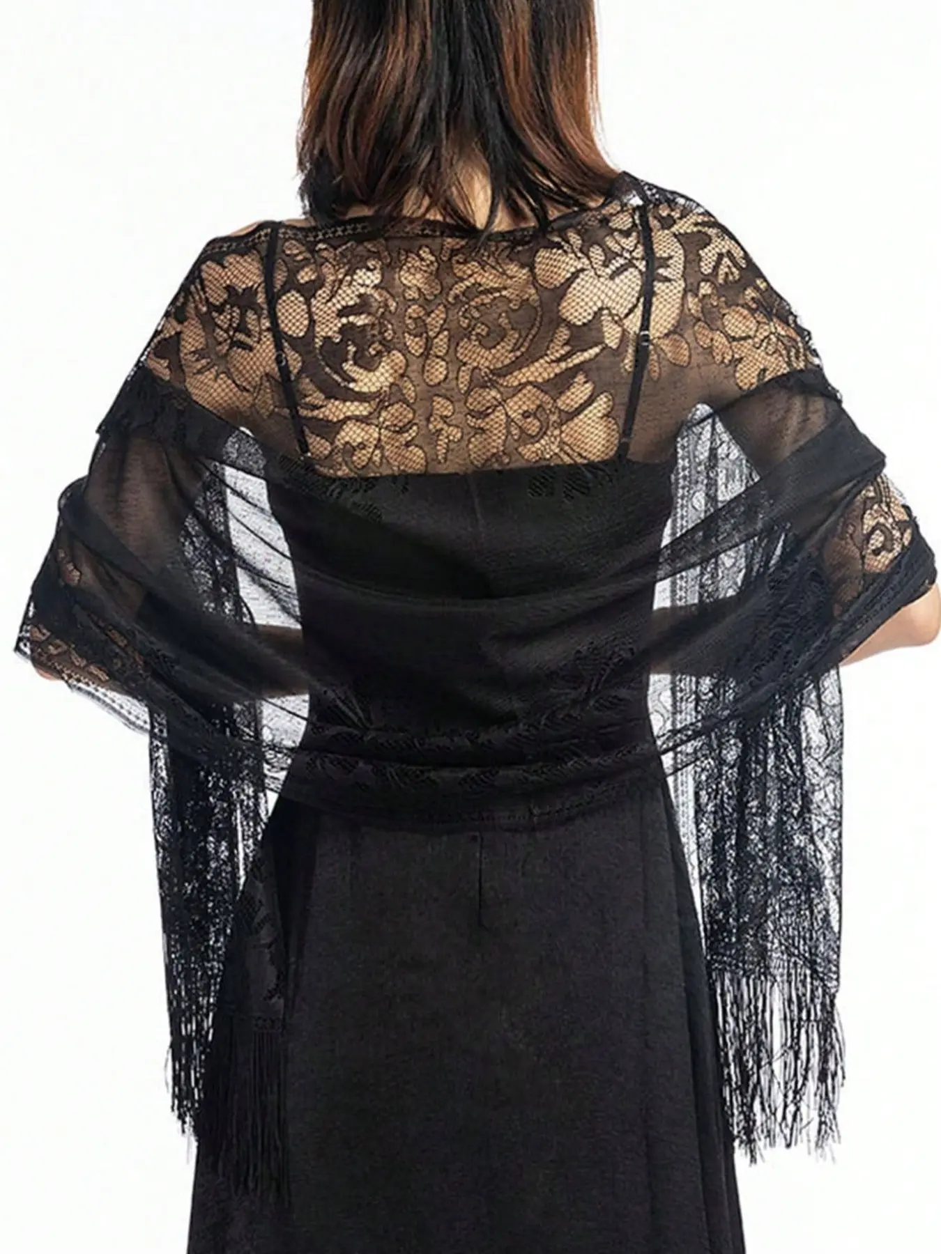 Elegant Lace Scarf for Women, Perfect Evening Dress Shawl, Fashion Accessory for Special Occasions, Enhance Your Wardrobe Elegantly, Lace Sheer Shawl, Tassel Decor Shawl, Sheer Shawl for Evening Dresses