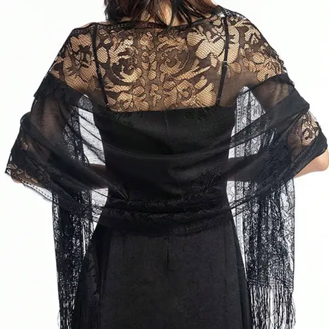 Elegant Lace Scarf for Women, Perfect Evening Dress Shawl, Fashion Accessory for Special Occasions, Enhance Your Wardrobe Elegantly, Lace Sheer Shawl, Tassel Decor Shawl, Sheer Shawl for Evening Dresses