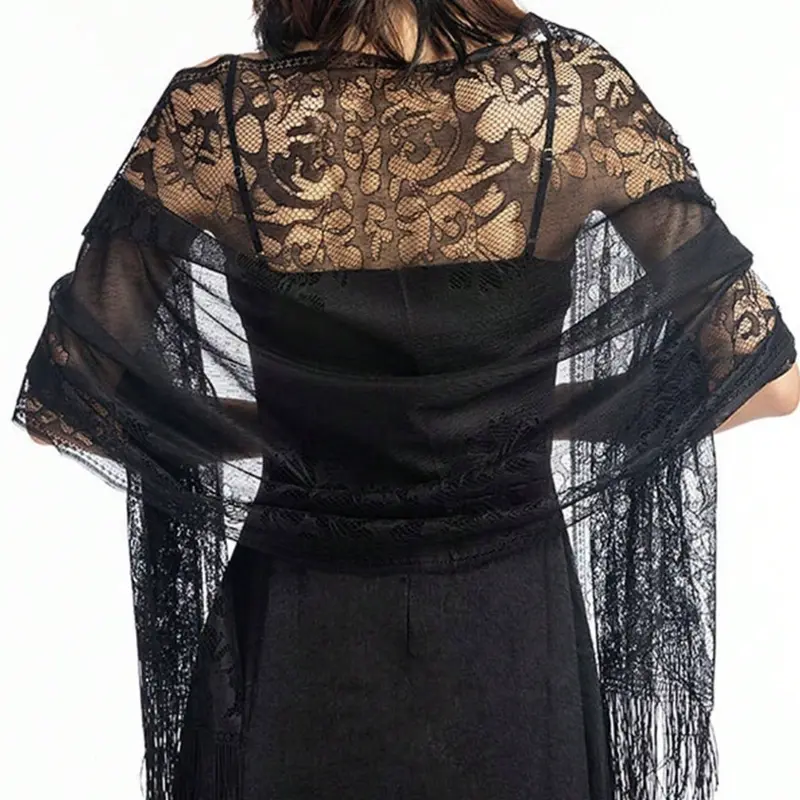 Elegant Lace Scarf for Women, Perfect Evening Dress Shawl, Fashion Accessory for Special Occasions, Enhance Your Wardrobe Elegantly, Lace Sheer Shawl, Tassel Decor Shawl, Sheer Shawl for Evening Dresses