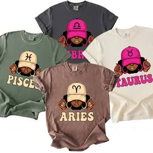 All 12 Zodiac Black Girl T-Shirt, Pisces Libra Taurus Aries Graphic Tee, Astrology Birthday T-Shirt, Cute Afro Zodiac Gift for Women