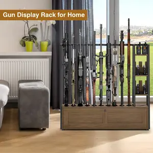 Dxiuivk Wooden Gun Rack - Floor Standing Display with Pistol Rack, Holds 10 Long Guns & 4 Handguns GT029
