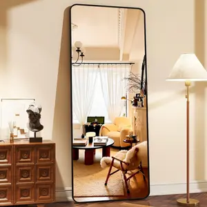 BEAUTYPEAK Arched Full Length Floor Mirror 65"x24" Full Body Standing Mirror Hanging Mounted Mirrors Aluminum Frame Modern Simple Home Decor