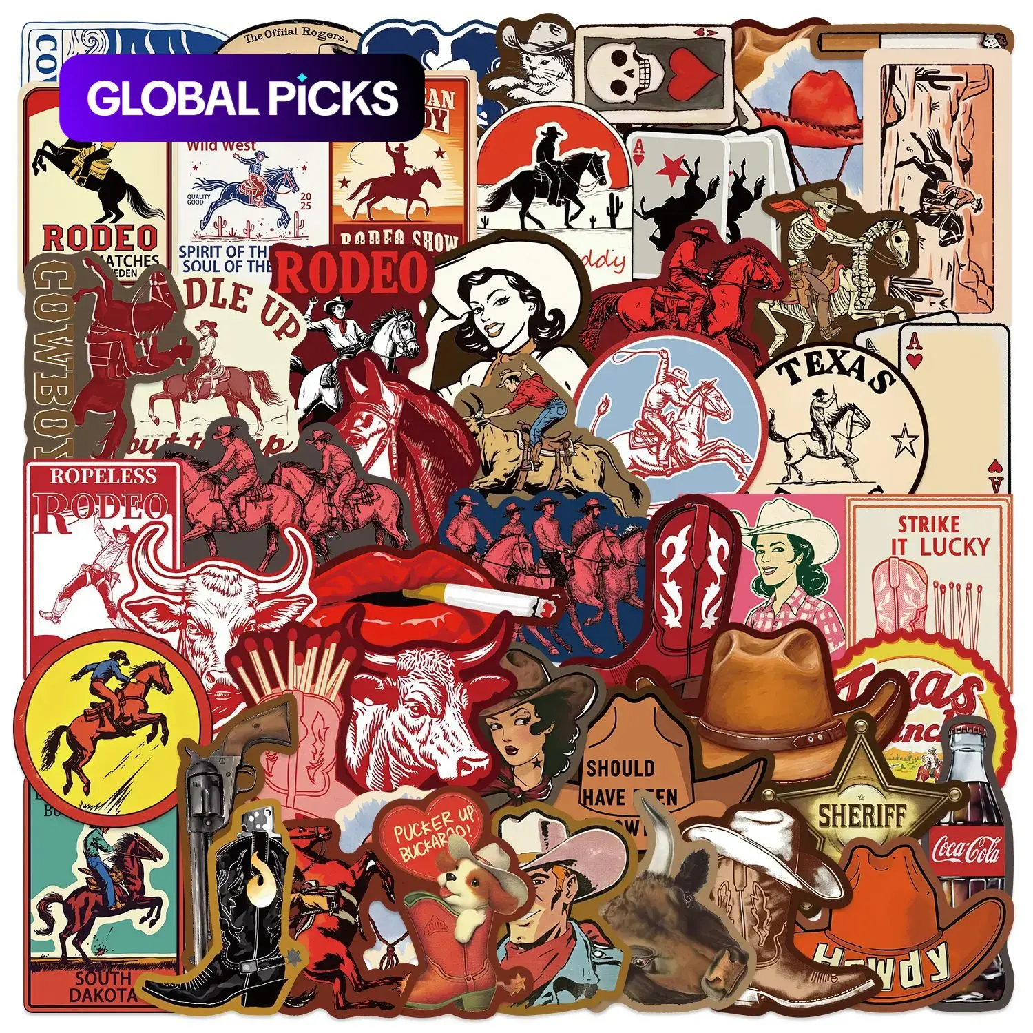 Western Cowboy Themed Stickers, 50pcs/set Decorative DIY Decals for Water Bottle, Laptop, Phone Case, Scrapbooking #GLOBAL PICKS