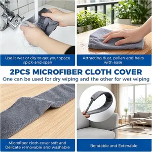 Retractable gap dust cleaner with 2 microfiber cleaning cloths. 60-inch long handle, washable and extendable duster brush, ideal for cleaning under appliances, furniture, sofas and refrigerators.