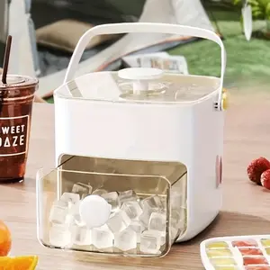 48 Ice Cube Portable Ice Maker Box (White & Red) – Easy Press Lid Ice Tray with Storage Drawer for DIY Whiskey, Cocktails, Outdoors, Camping & Parties