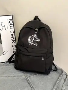 Horse Pattern Backpack, Casual Style, All Seasons, Nylon Material, Durable and Easy to Clean, Versatile for Daily Use