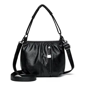 Soft Leather Small Bucket Bag 2-in-1 Crossbody Handbag Pleated Purse for Women,with Adjustable Strap,for Work,Everyday Use | Bucket Soft Leather Daily Use