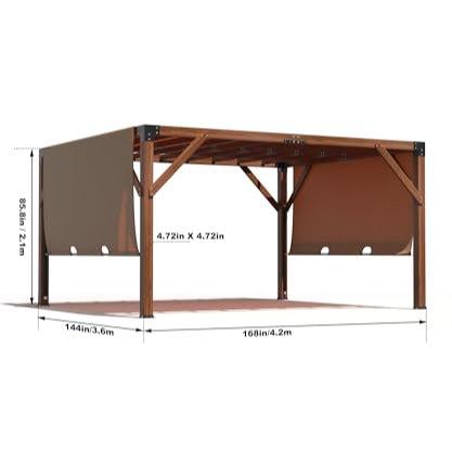 GARVEE 12'X 14' Cedar Wood Pergola with Solid Structure, Retractable Shade Canopy, Durable, Rot Resistant, Patio Pergola for Backyard, Deck, Garden