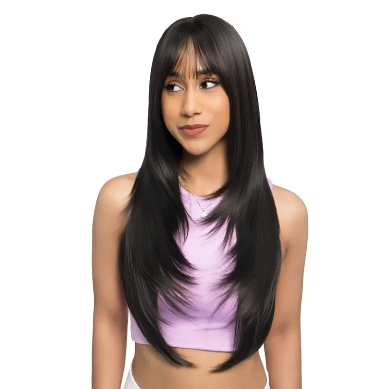24-inch Rich Warm-tint Brunette Straight Wolf Cut Synthetic Wig w/ Upgraded Scalp | 【Heat Resistant】 【Cap Included】 | #52FSGA
