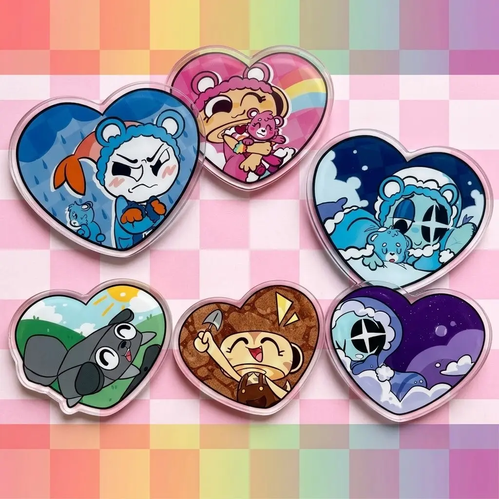 Dandy's World Heart Keychain - Shrimpo Shelly Astro Pebble Acrylic Charms - Kawaii Cute Bag Charm Pendant for Fans Gift - Cute Character Keyring, Acrylic Fan Charm for Backpack, Bag & Collectors