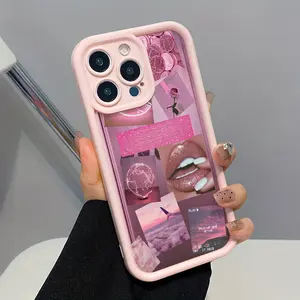 Pink Lips Creative Puzzle Pink Frosted All-Inclusive Anti-Drop Phone cases Case Compatible with iPhone 17 Pro Max 16 16e 15 14 Plus 13 12 Mini 11 Air X XS Pattern TPU Lens Protection Durable Soft Cover Gift 2D printing