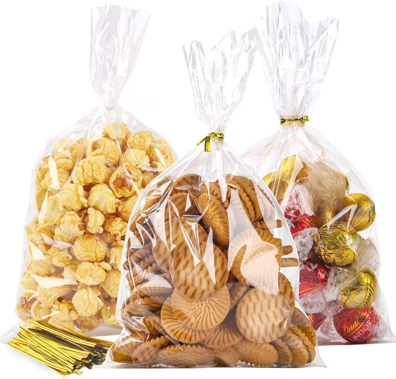Resealable OPP Cellophane Packaging Bags (6x10 inches, 2 mils thickness) - 100PACK Plastic Cookie Treat Bags with Twist Ties for Party Gift Packs, Gift Giving