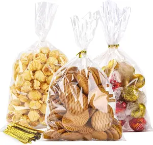 Cellophane Bags Plastic Gift Bag Clear Cookie Treat Bags with Twist Ties for Party Favor Bag 100PACK 6x10inch Resealable Packaging OPP Material 2 Mils Thickness
