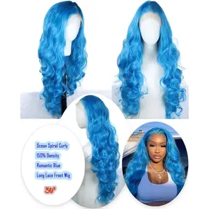 26" Turquoise Blue Body Wave Pre Plucked 13x4 Premium Quality Glueless HD Lace Front Wig for Women Perruque Synthetique Haute