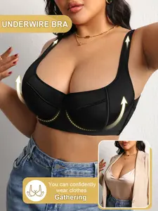 Plus Size Women's seamless Smooth low-cut Chic bra, solid color, underwire support, slim fit, suitable for all seasons.