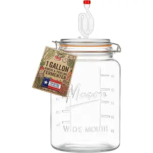 1-Gallon Mason Glass Fermenting Jar with Airlock Lid - Wide Mouth with Ounce & Milliliter Markings for , Kombucha, ,  & Pickling