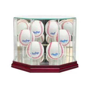 212 MAIN Real Wood Octagonal 6-Ball Baseball Display Case - Cherry, Sports Collectible Accessory for Autographs & Sports Memorabilia Display
