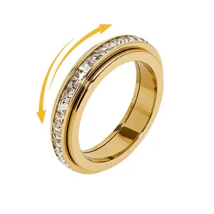 Titanium Steel Fidget Ring for Women & Men, Cubic Zirconia Inlaid Band, Comfort Fit Daily Wear Ring, Thoughtful Gift for Anniversaries & Holidays