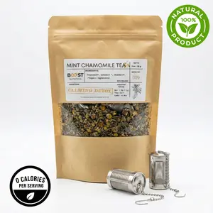Boost Nutrition Mint Chamomile Tea Calming Detox - 28 Servings Organic Peppermint Spearmint & Chamomile Blend for Stress Relief & Digestion Support