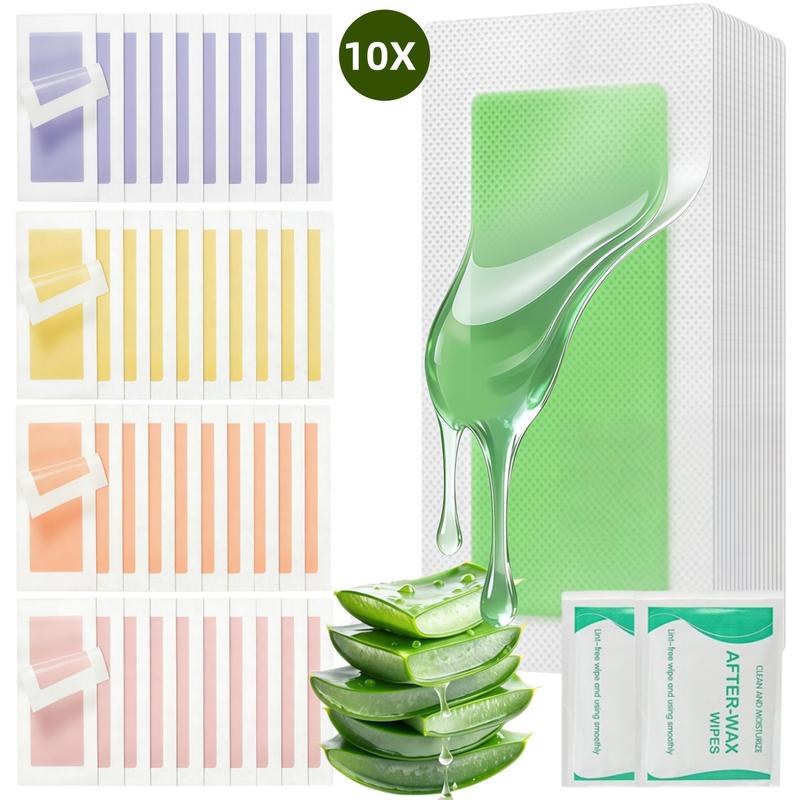 10PCS Wax Strips for Hair Removal, 1-Minute Hair Removal Waxing Kit for Women, Double-Sided Design Wax Strip for Face Arms Legs Chest Back Bikini/Brazilian Full Body Waxing Strips & 2 Oil Wipes - Easy to Use