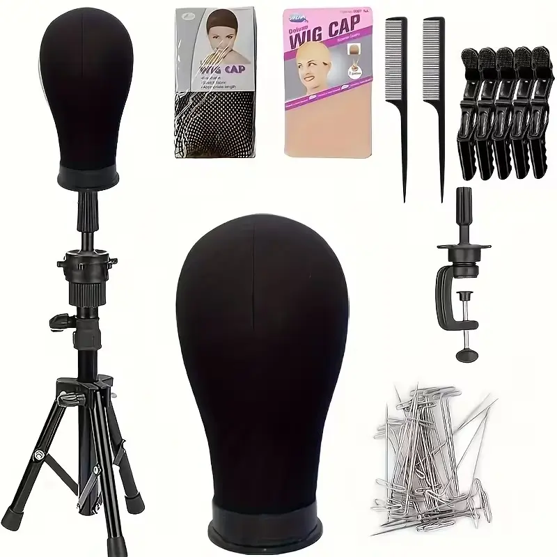 22 in Height-Adjustable Wig Stand with Mannequin Head, Reinforced Wig Display & Styling Accessory, Height Adjust