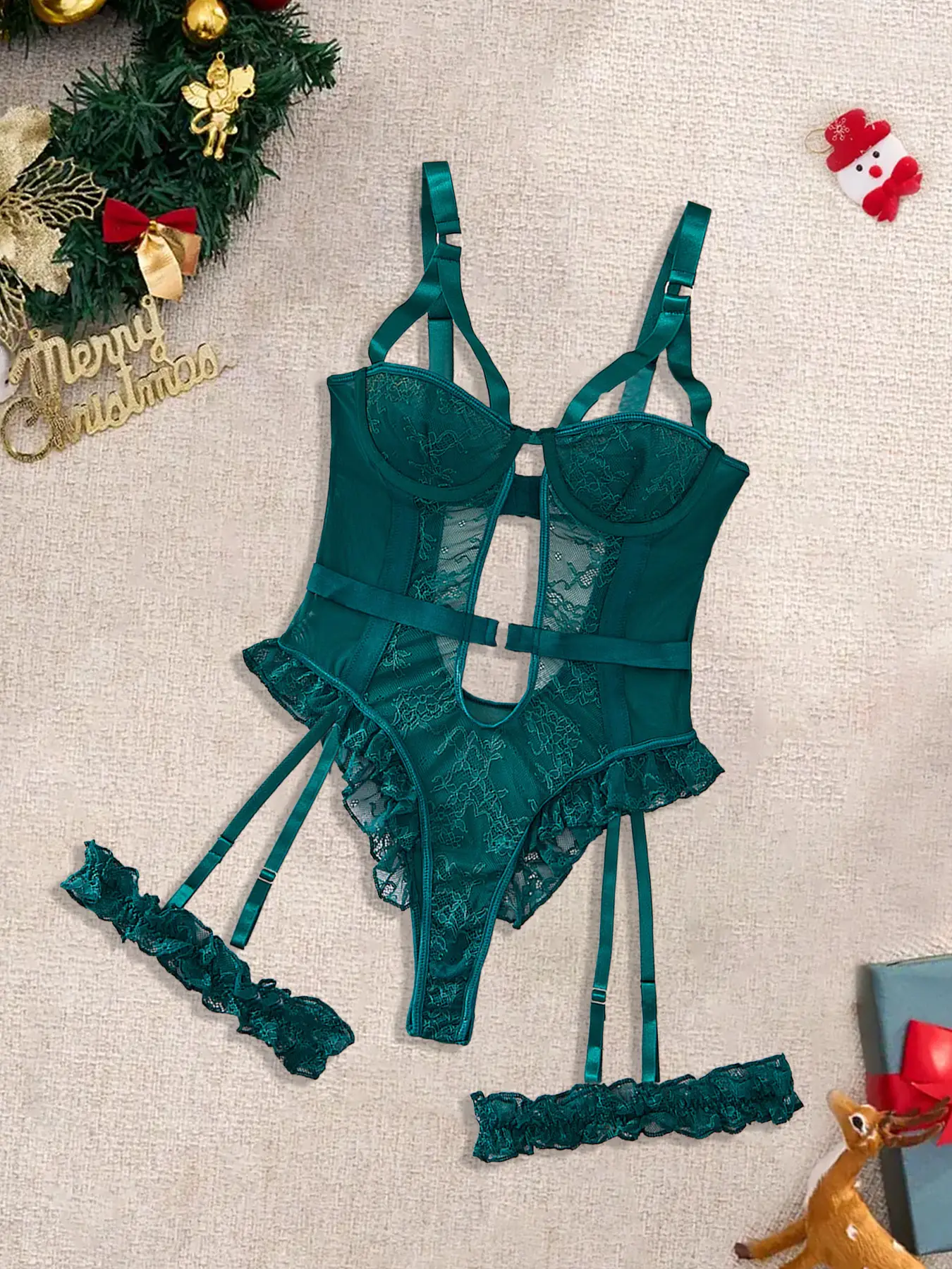 Christmas Sexy Embroidered Lingerie Set, High-Quality Comfortable Transparent Bra, Slim-Fit Adjustable Straps, All Seasons Wear, Lace Lingerie Set