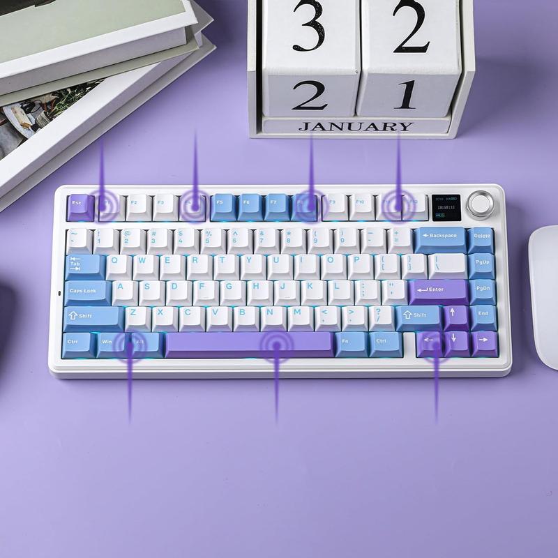 X Aula F75 MAX  Mechanical Keyboard with TFT Screen and Knob, Gasket Gaming Keyboard in 75% Layout, Hot Swappable, RGB Backlight, for PC//Linux (Blue&White&Purple)