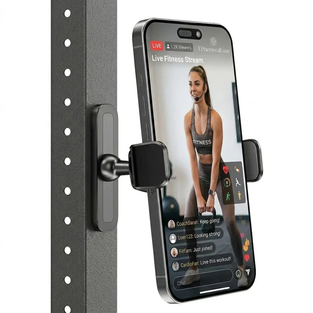Gym Phone Mount for Workout Recording, Magnetic Phone Holder for Gym Equipment with Strong Magnet, Adjustable Cell Phone Stand Compatible with MagSafe & All Smartphones