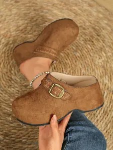 Vintage Velvet Mules, Embroidered Buckle Design, Casual Slip-On Shoes for Daily Wear, Comfortable Footwear for Work and Leisure