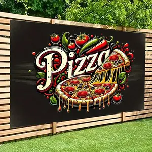 1pc 2D Flat Vibrant Pizza - Themed Backdrop Banner cm, Realistic Polyester Wall Decor with Tomato & Pepperoni Design, Perfect for Parties, Holidays, Living Room, Bedroom, Office, Outdoor Events