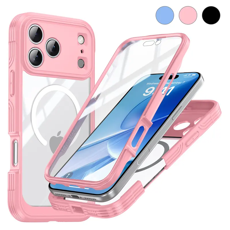 Magnetic Full Protection Case For iPhone 18 Pro Max/17 Air 16 Pro Max/Plus/Pro, 9H Screen Protector, Military Grade Protection, Fit for MagSafe, Silicone Edge Double Sided Tempered Glass Shockproof Anti Peep Full Body Case