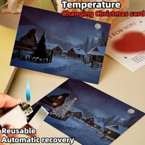 Temperature-Changing Greeting Cards Christmas & Thanksgiving Heat-Sensitive Cards Christmas Gifts Burning Christmas Tree Postcards Surprise Gifts with Festive Designs 3PCS in Package