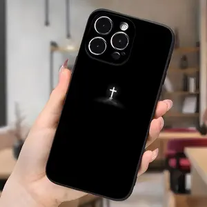 Cross Cool Black Christian Aesthetic Case for iPhone 17 Pro Max 16 Plus 15 14 13 12 11 Air E Shockproof Non Slip Military-Grade Protection Silicone Cover Perfect Gift for Christian Men Women.QXF493