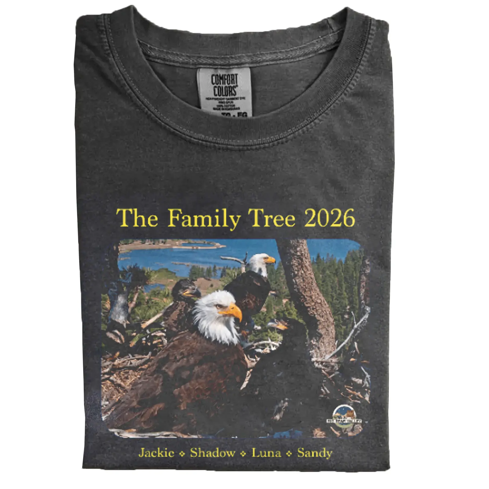 Jackie and Shadow Eagles Comfort Color Tee Big Bear Lake Bald Eagles T-Shirt Nature Lover Gift Ring Spun Cotton Casual Soft Washed T-Shirt