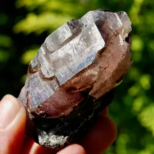 2.8in 111g ET Smoky Elestial Amethyst Quartz Crystal Sparkling Red Specular Hematite Lepidocrocite, Zimbabwe ae2