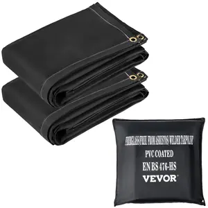 VEVOR Fire Blankets,  2 Pack Welding Blankets, 6\' x 10\' Fire Suppression Blanket, 1022 °F Flame Retardant Blanket, Black Fire Emergency Blankets, Fiberglass Fire Retardant Blanket with 8 Brass Gromme