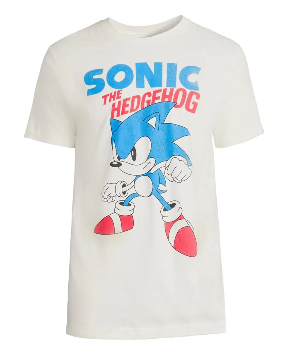 Sonic The Hedgehog T-Shirt Men's Distressed Action Pose Short Sleeve Tee, Streetwear, Relaxed Fit
